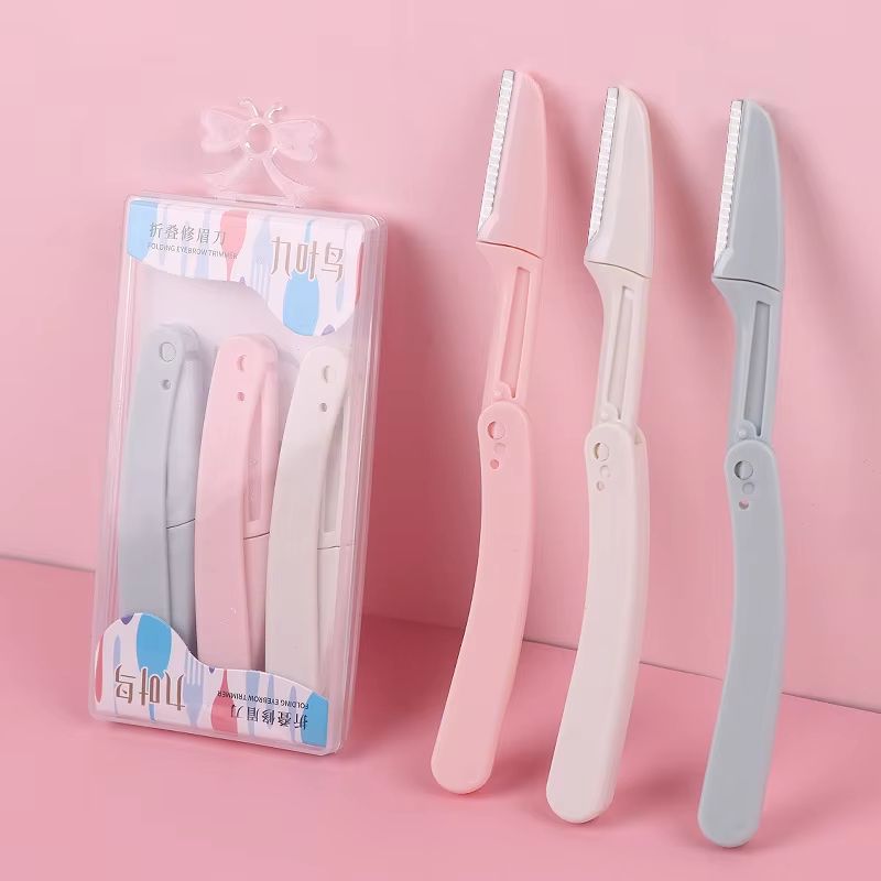 Karsyngirl 3pcs Fold Eyebrow Trimmer Scissors Hair Remover Eyebrow Comb Razor Clip Makeup Tools For