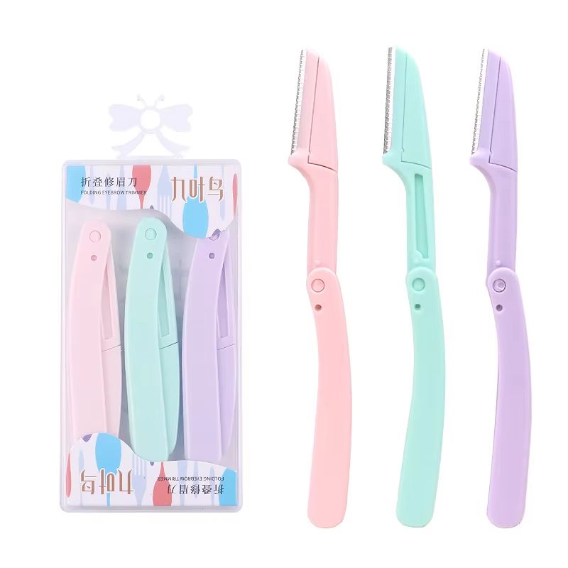 Karsyngirl 3pcs Fold Eyebrow Trimmer Scissors Hair Remover Eyebrow Comb Razor Clip Makeup Tools For