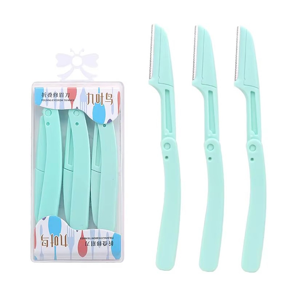 Karsyngirl 3pcs Fold Eyebrow Trimmer Scissors Hair Remover Eyebrow Comb Razor Clip Makeup Tools For
