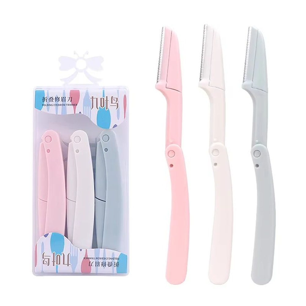 Karsyngirl 3pcs Fold Eyebrow Trimmer Scissors Hair Remover Eyebrow Comb Razor Clip Makeup Tools For