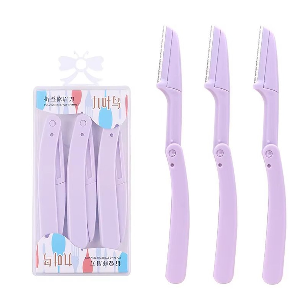 Karsyngirl 3pcs Fold Eyebrow Trimmer Scissors Hair Remover Eyebrow Comb Razor Clip Makeup Tools For