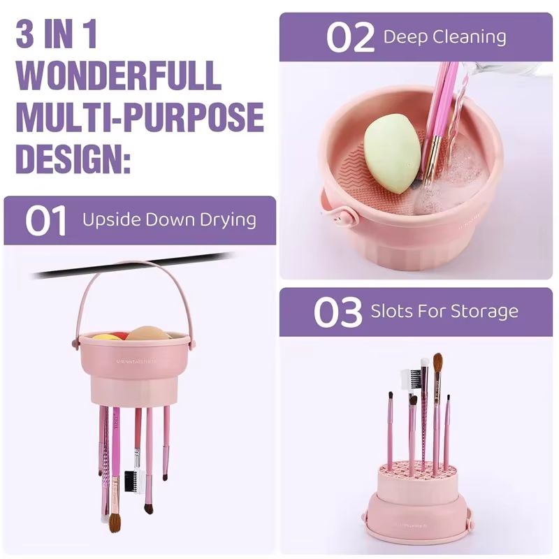 Makeup Brush Cleaning Bucket With Drying Rack And Storage Box 1