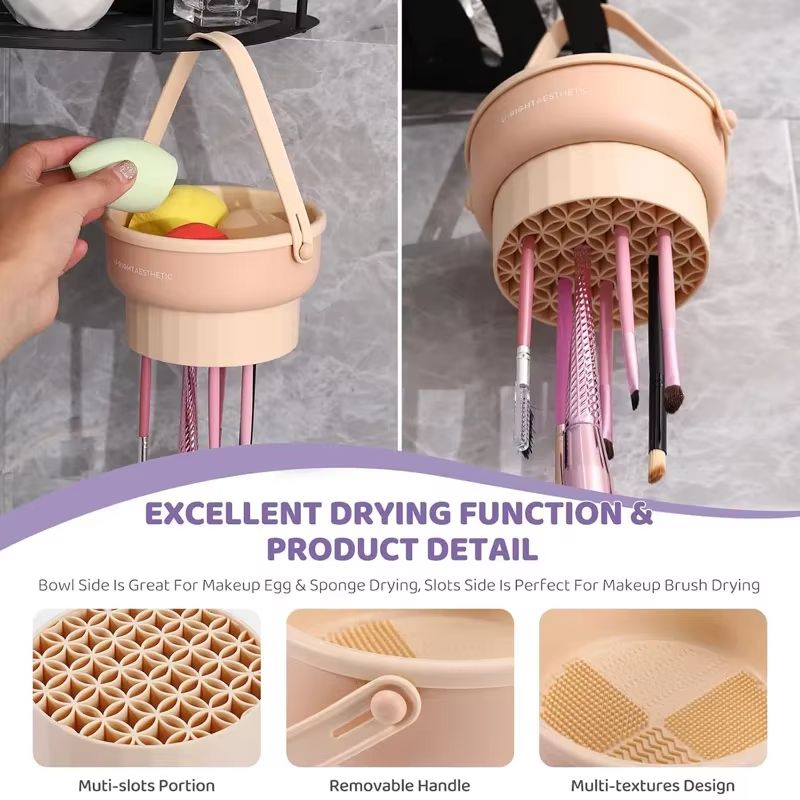 Makeup Brush Cleaning Bucket With Drying Rack And Storage Box 2