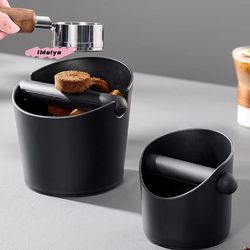 stainless steel shock absorbent espresso coffee knock box dump bin with removable knock bar and non-slip base