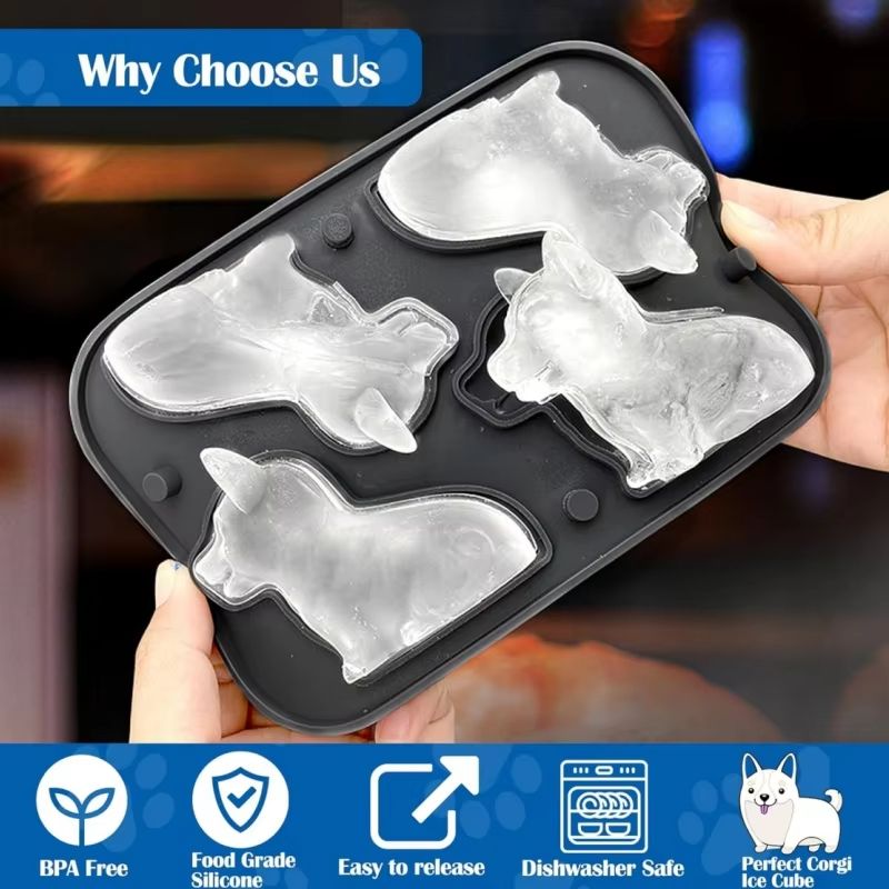 3D Corgi Silicone Ice Tray With Lid BPAFree Ice Block Mold For Cocktails Drinks 5