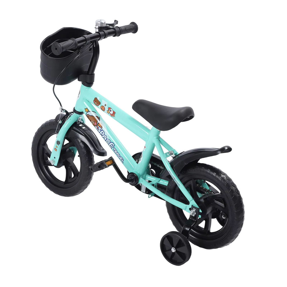 12 Inch Kids Bike With Training Wheels Stable High Carbon Steel Toddler Bicycle Green 0