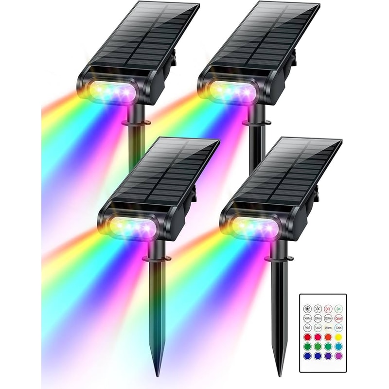 Upgraded Solar Landscape Spotlights Waterproof RGB Warm White Lights For Outdoor Driveway And Gar 0