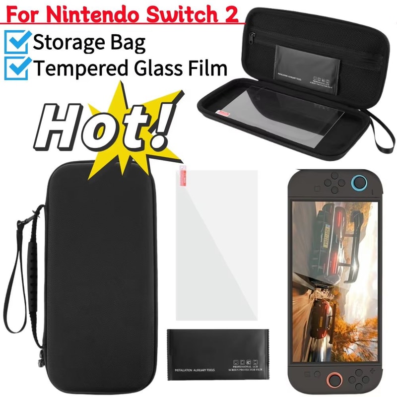 Protective Carrying Case With Tempered Glass Screen Protector For Nintendo Switch 2 0