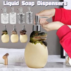 cute dinosaur reusable liquid soap dispenser with leak proof pump for bathroom and vanity use