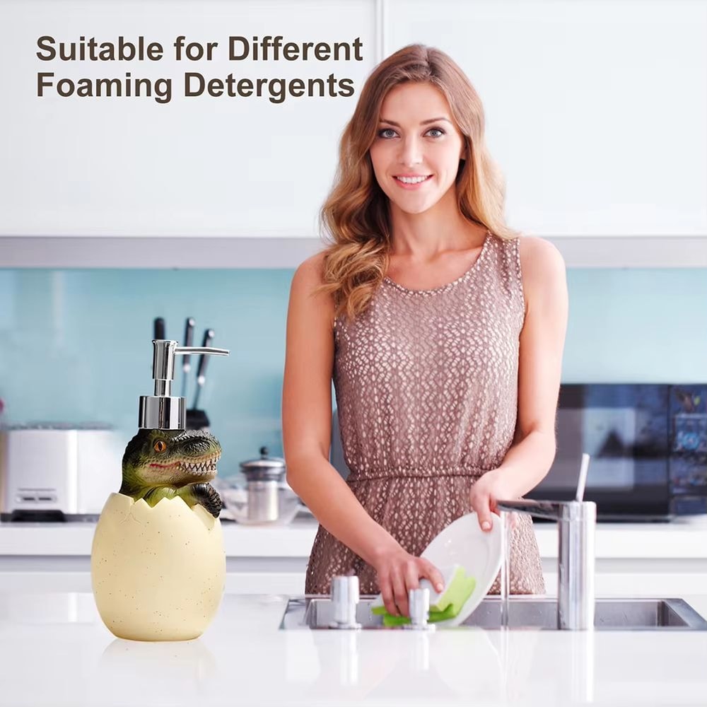 Cute Dinosaur Reusable Liquid Soap Dispenser With Leak Proof Pump For Bathroom And Vanity Use 2