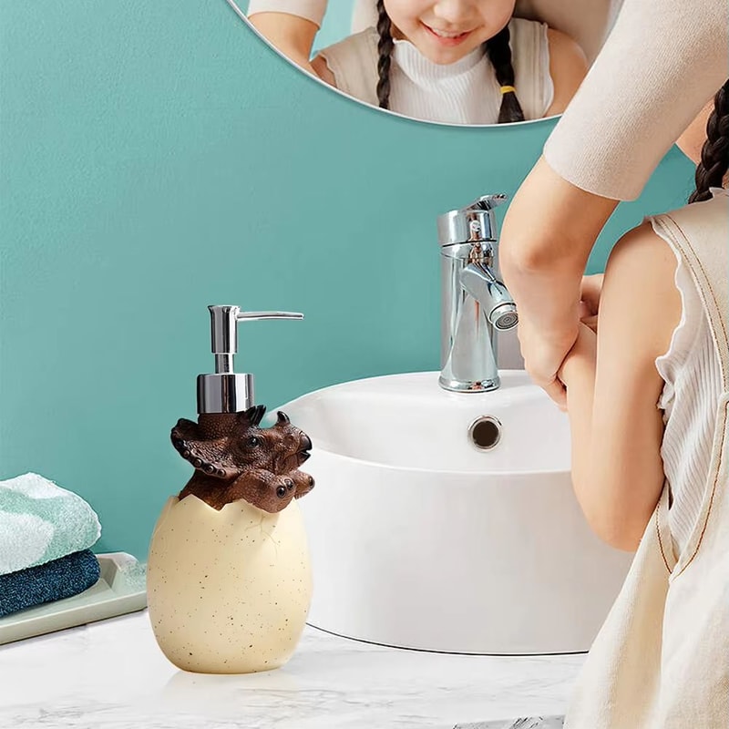 Cute Dinosaur Reusable Liquid Soap Dispenser With Leak Proof Pump For Bathroom And Vanity Use 3