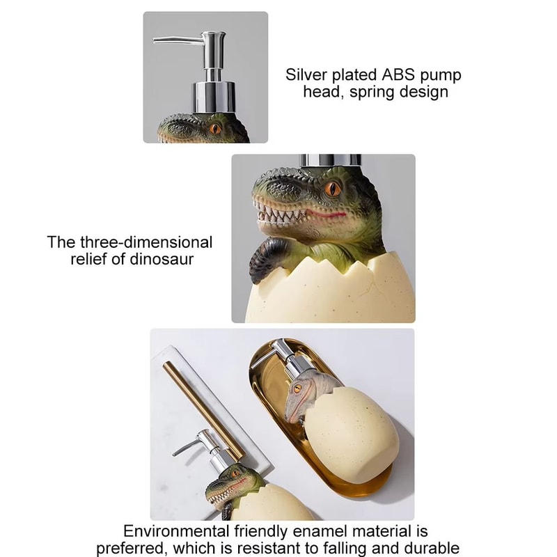 Cute Dinosaur Reusable Liquid Soap Dispenser With Leak Proof Pump For Bathroom And Vanity Use 4