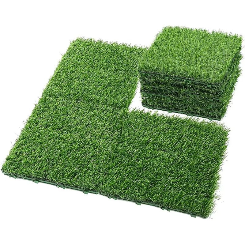 Interlocking Artificial Grass Turf Tiles 12x12in For Garden And Outdoor Decor 0