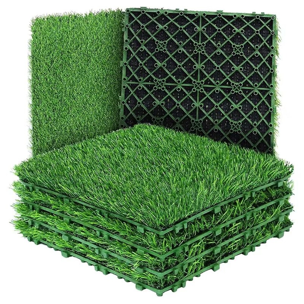 Interlocking Artificial Grass Turf Tiles 12x12in For Garden And Outdoor Decor 4
