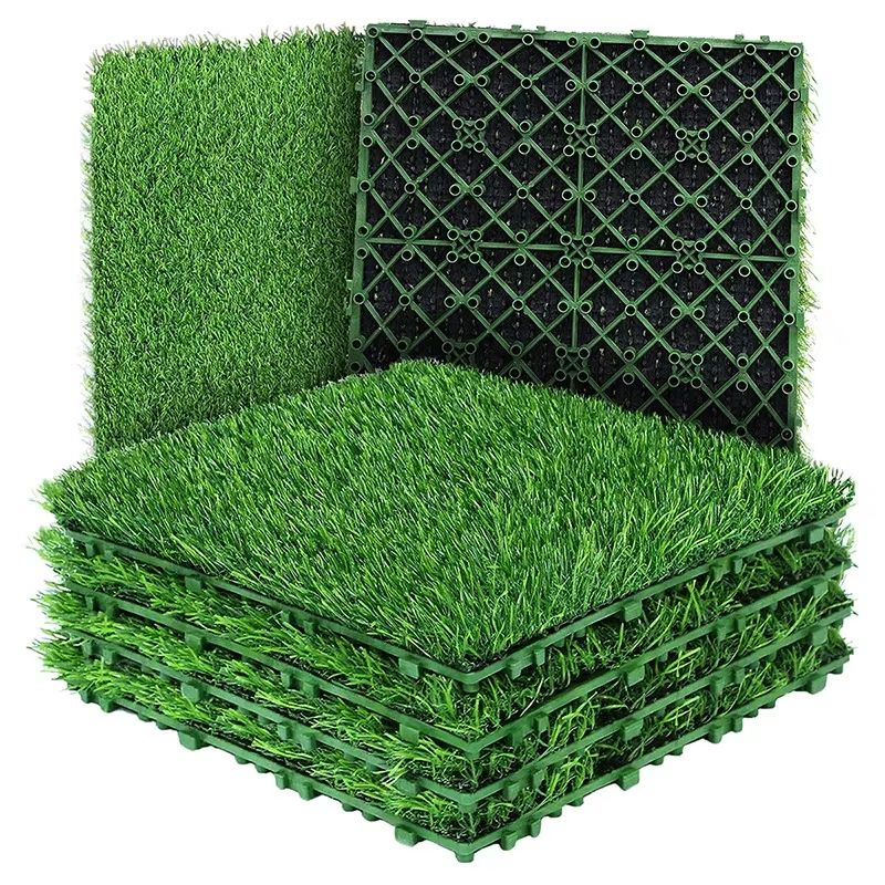 Interlocking Artificial Grass Turf Tiles 12x12in For Garden And Outdoor Decor 4