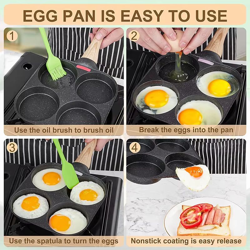 LMETJMA Nonstick 4 Cup Egg And Pancake Frying Pan For Gas And Induction Stoves 4