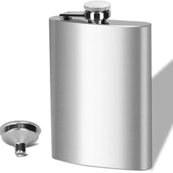 lmetjma stainless steel hip flask with screw cap and funnel for easy pouring
