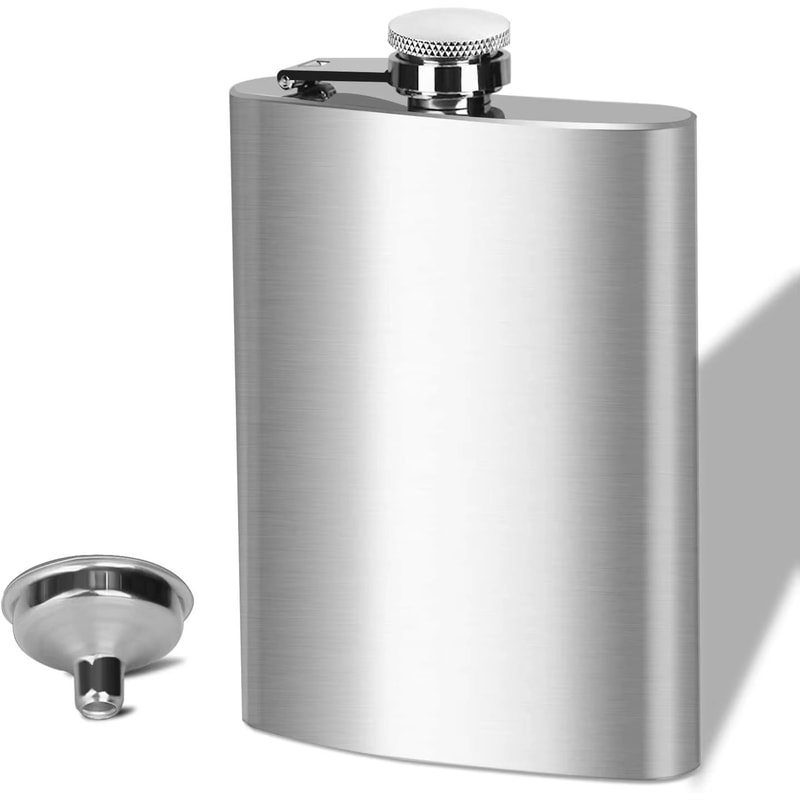 LMETJMA Stainless Steel Hip Flask With Screw Cap And Funnel For Easy Pouring 0