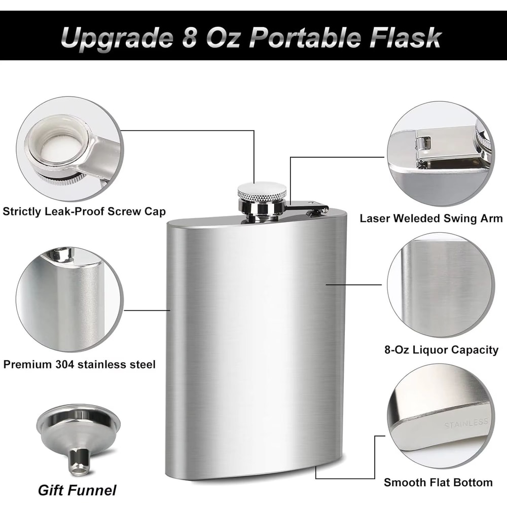 LMETJMA Stainless Steel Hip Flask With Screw Cap And Funnel For Easy Pouring 1