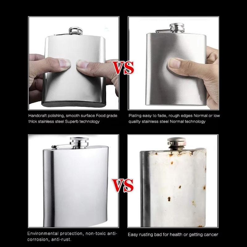 LMETJMA Stainless Steel Hip Flask With Screw Cap And Funnel For Easy Pouring 2