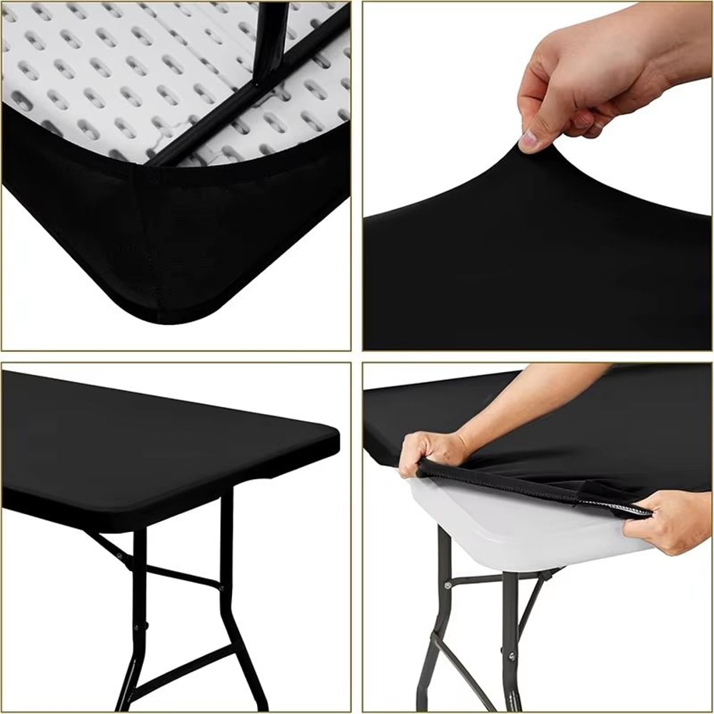 LMETJMA Elastic Fitted Rectangle Tablecloth For 6 Foot Tables 4