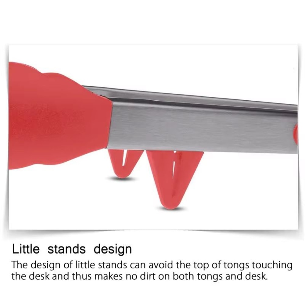LMETJMA Stainless Steel Cooking Tongs With Silicone Tips And Stand Design 3