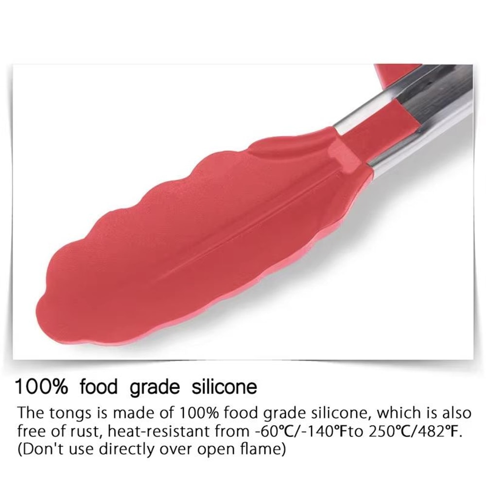 LMETJMA Stainless Steel Cooking Tongs With Silicone Tips And Stand Design 4