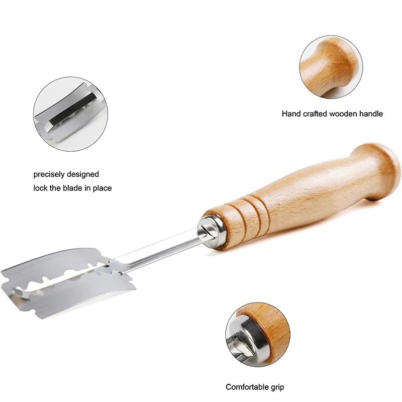 LMETJMA Premium Stainless Steel Bread Lame With Wooden Handle And Replacement Blades 2