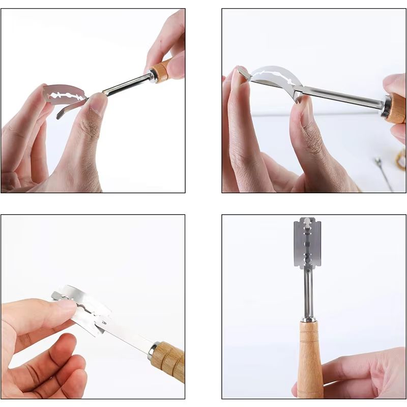 LMETJMA Premium Stainless Steel Bread Lame With Wooden Handle And Replacement Blades 4