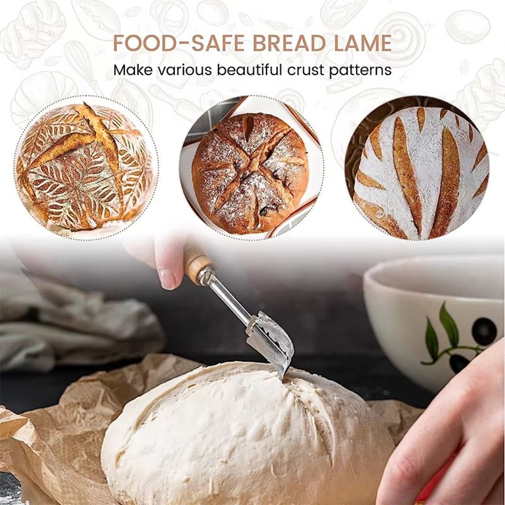 LMETJMA Premium Stainless Steel Bread Lame With Wooden Handle And Replacement Blades 5