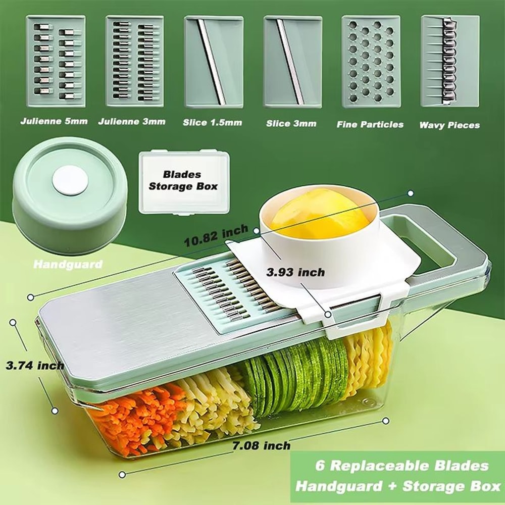 LMETJMA 6 In 1 Mandoline Vegetable Slicer With Interchangeable Julienne And Shredder Blades 1