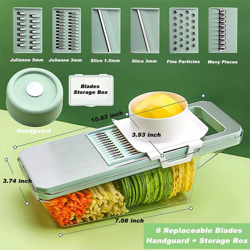LMETJMA 6 In 1 Mandoline Vegetable Slicer With Interchangeable Julienne And Shredder Blades 1