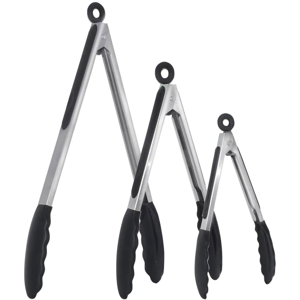 Silicone Tip Stainless Steel Locking Kitchen BBQ Tongs In Multiple Sizes 0