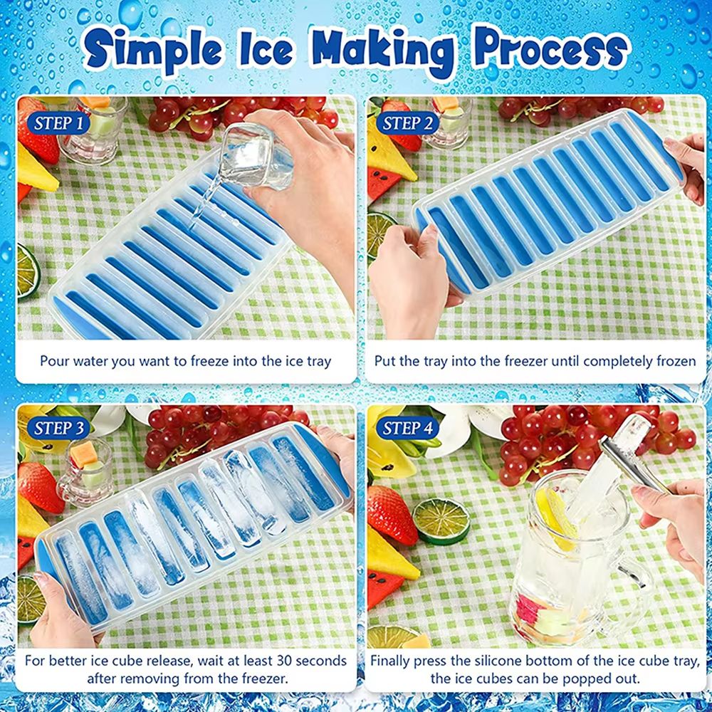 Pop Out Plastic Ice Stick Tray With Lid For Water And Sports Bottles 2