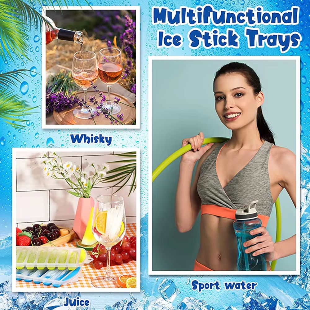 Pop Out Plastic Ice Stick Tray With Lid For Water And Sports Bottles 3