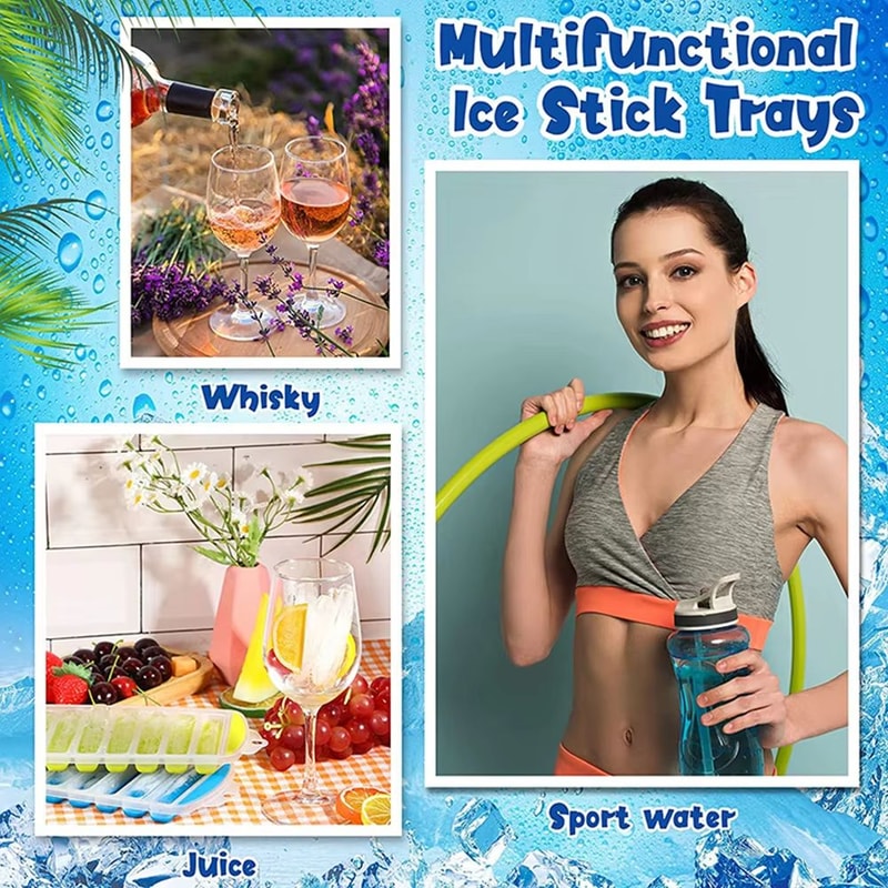 Pop Out Plastic Ice Stick Tray With Lid For Water And Sports Bottles 3