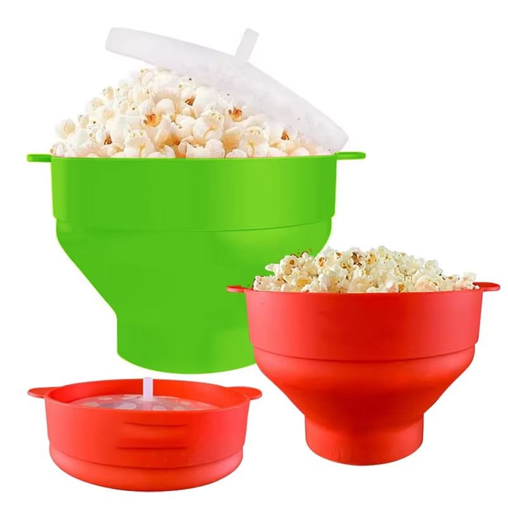 Silicone Microwave Popcorn Popper Collapsible BPA Free Popcorn Bowl With Lid 0