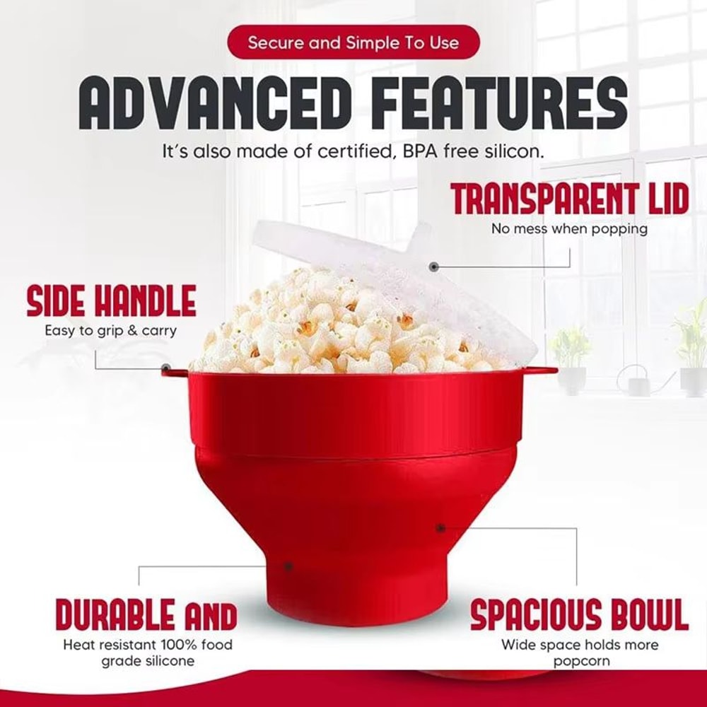 Silicone Microwave Popcorn Popper Collapsible BPA Free Popcorn Bowl With Lid 3