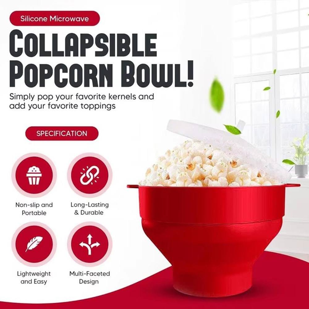 Silicone Microwave Popcorn Popper Collapsible BPA Free Popcorn Bowl With Lid 4