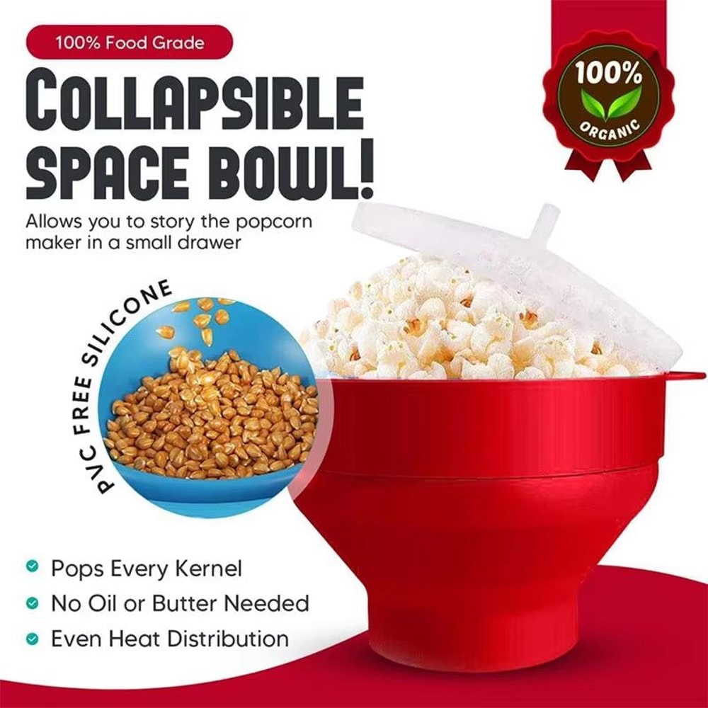 Silicone Microwave Popcorn Popper Collapsible BPA Free Popcorn Bowl With Lid 5