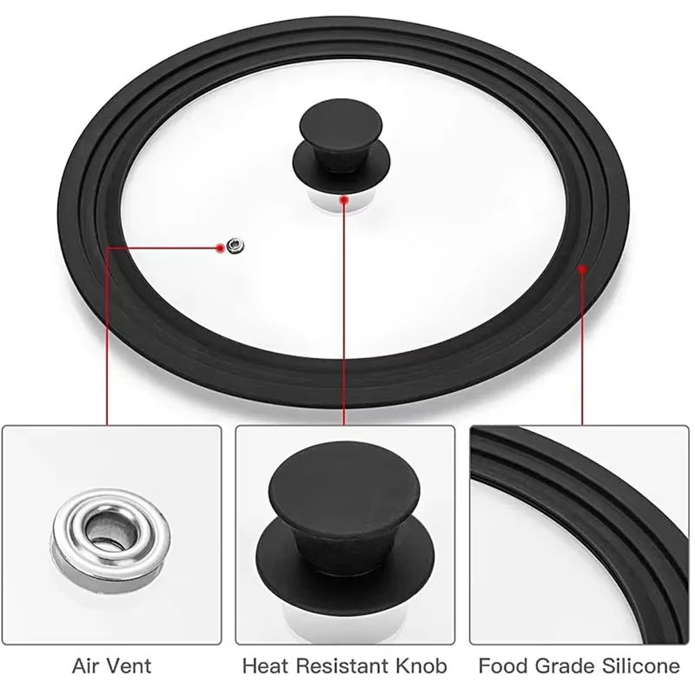 Multi Size Universal Tempered Glass Lid With Silicone Rim For Pots And Pans 4