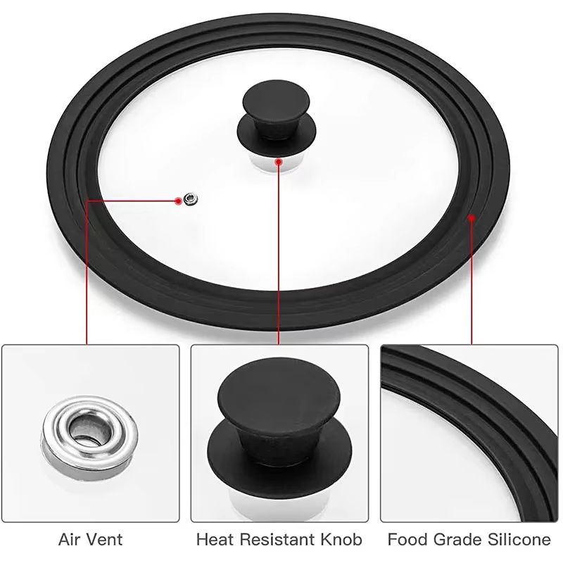 Multi Size Universal Tempered Glass Lid With Silicone Rim For Pots And Pans 4