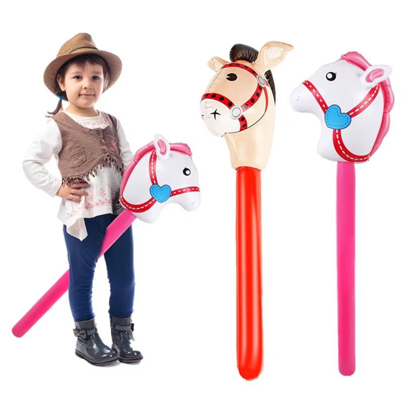 Inflatable Stick Horse Head Pony Balloon Toy Farm Animal Party Decoration For Kids And Events 0
