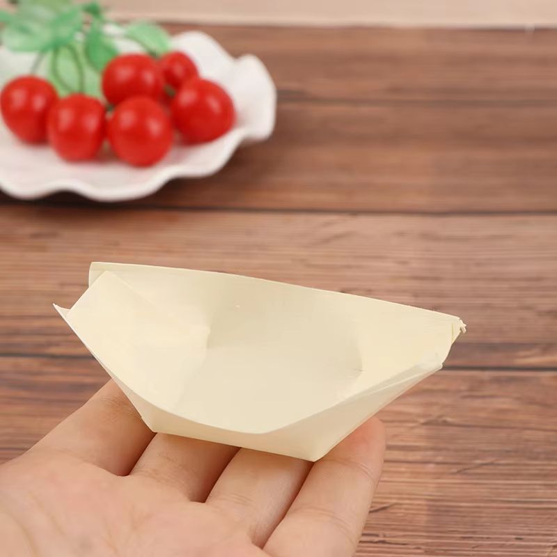 50 Piece Disposable Wooden Boat Plate Set Pine Wood Sushi Trays For Serving Snacks And Desserts 1