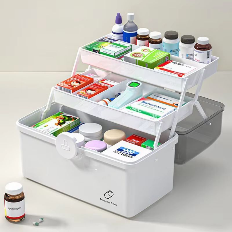 3 Layer Large Capacity Family Medicine Organizer Portable First Aid Storage Box With Handle 1