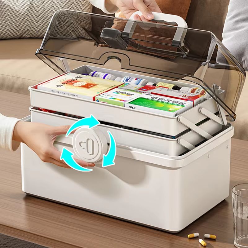 3 Layer Large Capacity Family Medicine Organizer Portable First Aid Storage Box With Handle 2