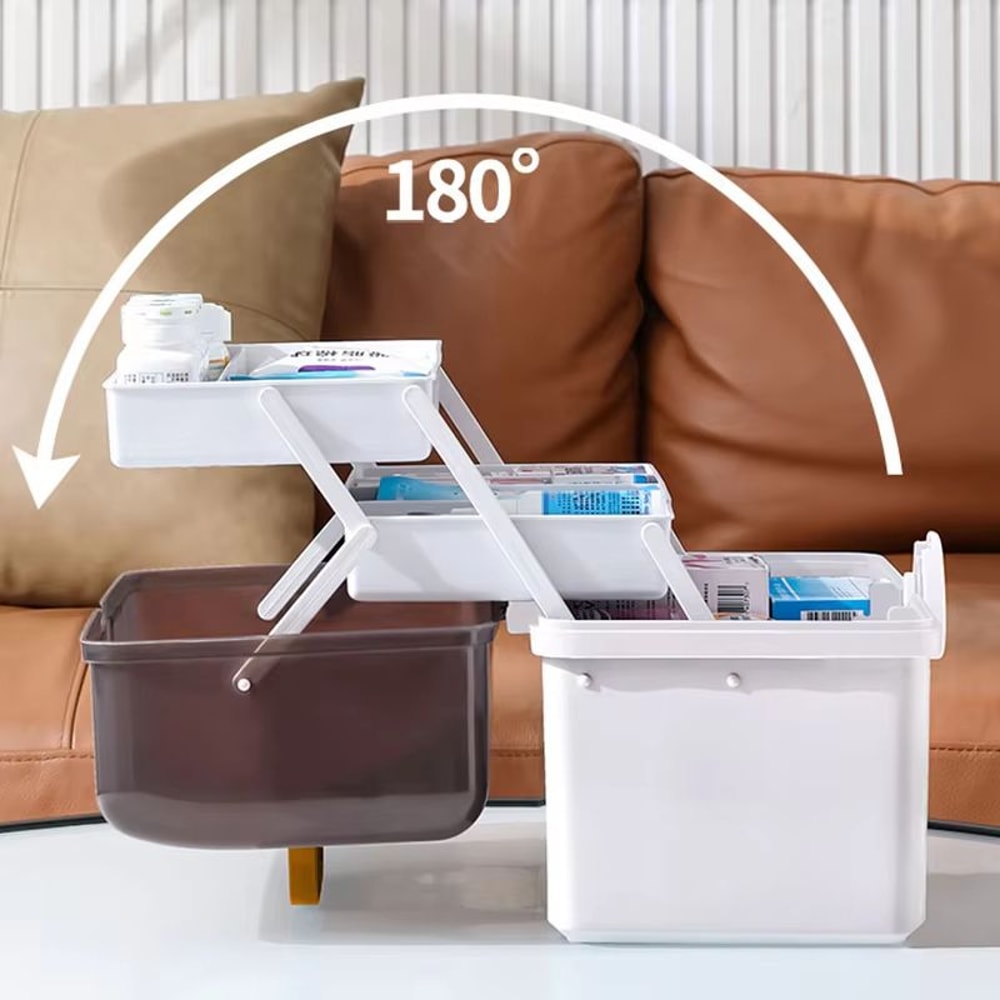 3 Layer Large Capacity Family Medicine Organizer Portable First Aid Storage Box With Handle 3