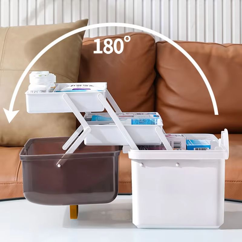 3 Layer Large Capacity Family Medicine Organizer Portable First Aid Storage Box With Handle 3