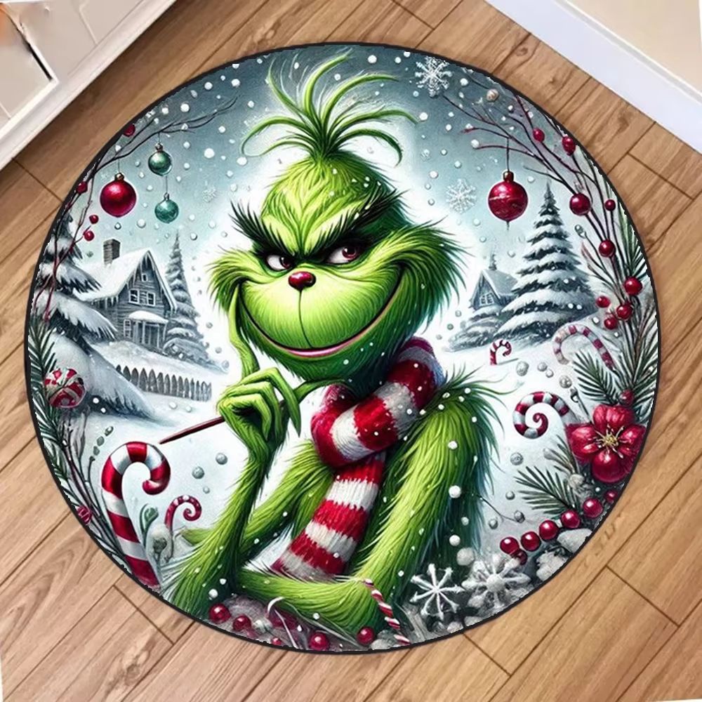 Christmas Frog Printed Circular Carpet Decorative Round Rug For Living Room And Bedroom 7