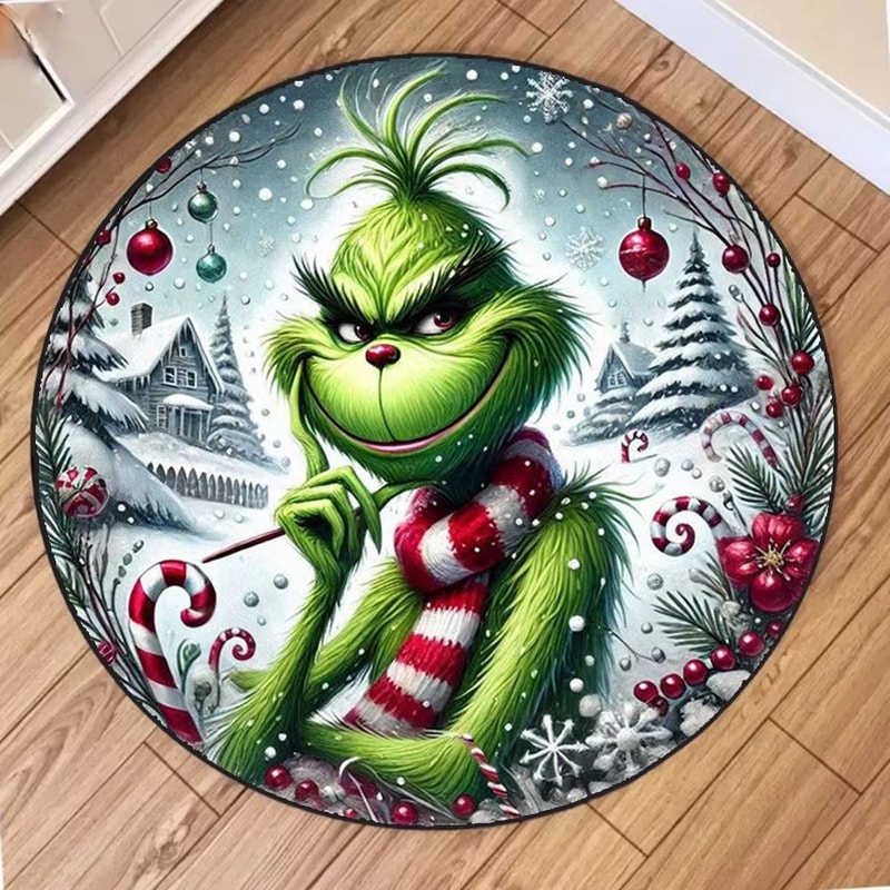 Christmas Frog Printed Circular Carpet Decorative Round Rug For Living Room And Bedroom 7